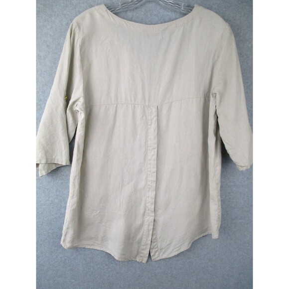 Ellen Tracy Womens Medium Linen Top Beige Tassel Zip Coastal Lagenlook Pockets - Picture 2 of 12